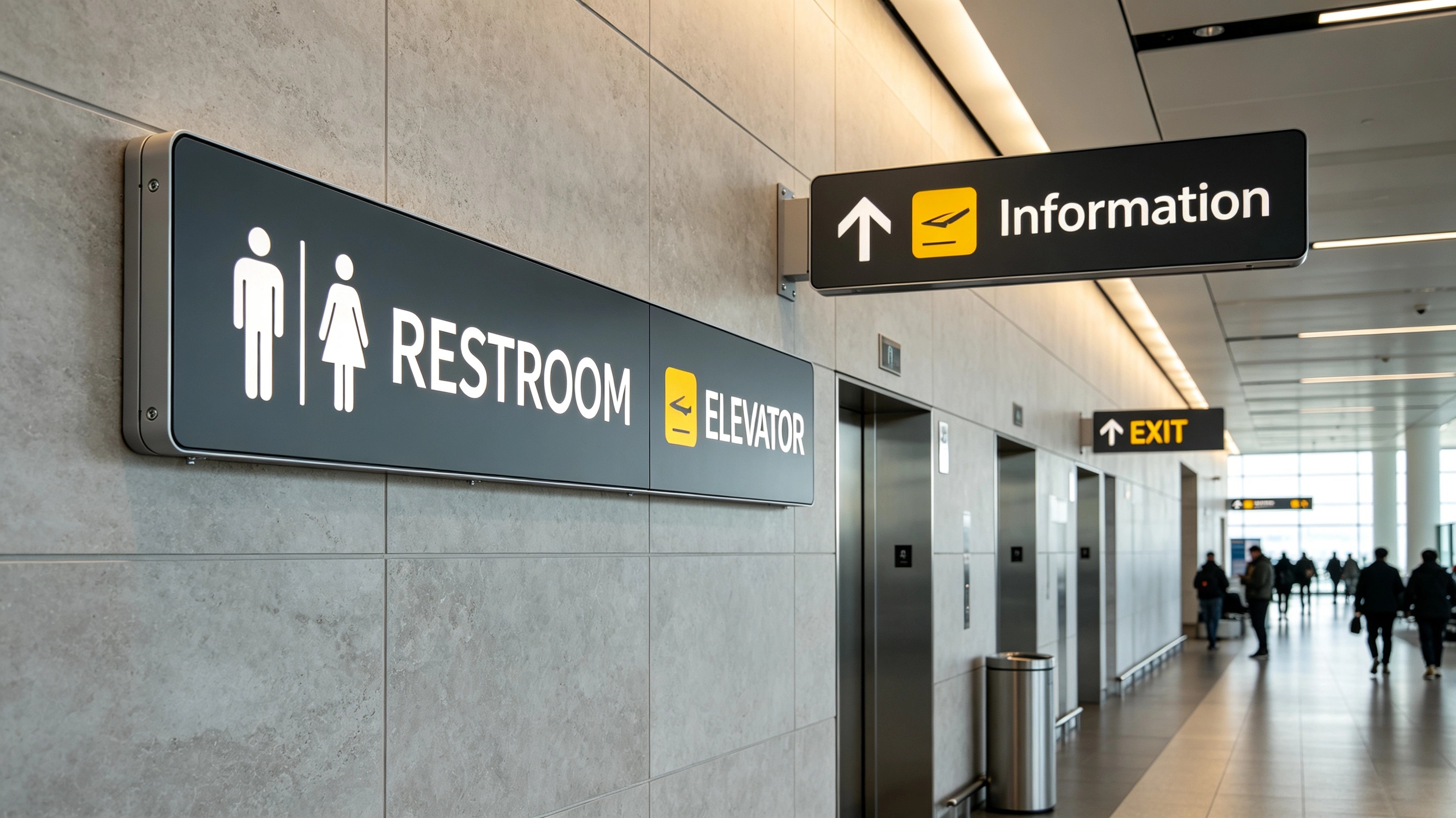 Airport facility identification and regulatory signage system ensuring safety compliance and operational efficiency